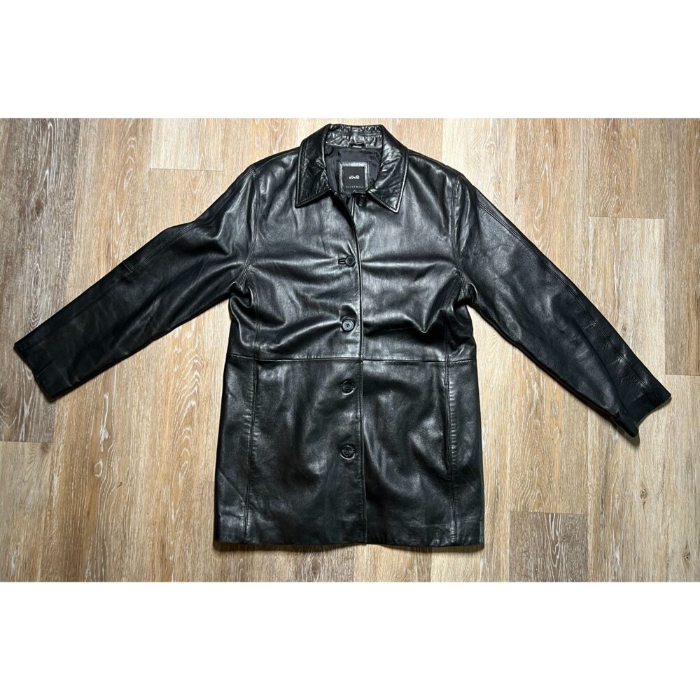 Vintage Y2K JLC New York Black Genuine Leather Blazer Jacket Buttons Women Large